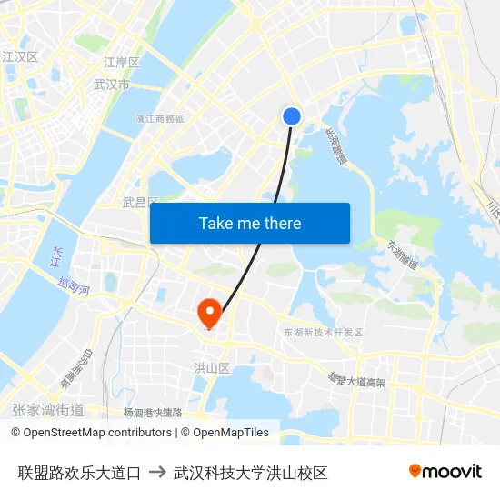 联盟路欢乐大道口 to 武汉科技大学洪山校区 map