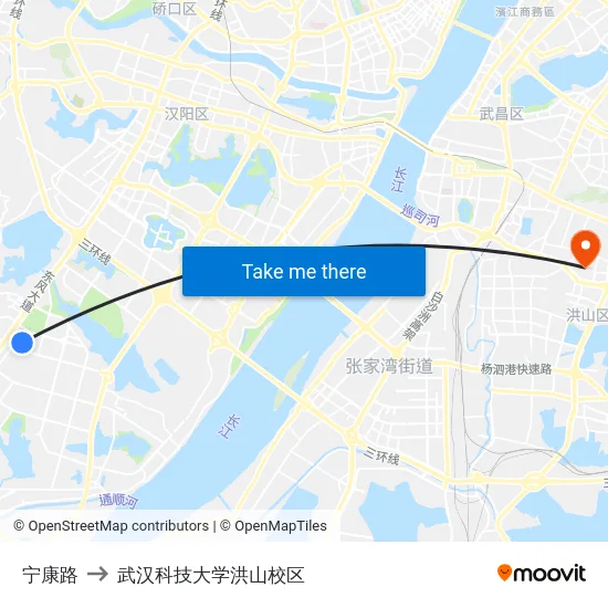 宁康路 to 武汉科技大学洪山校区 map