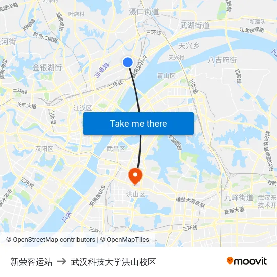 新荣客运站 to 武汉科技大学洪山校区 map