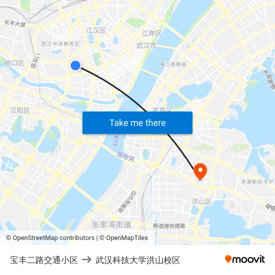 宝丰二路交通小区 to 武汉科技大学洪山校区 map
