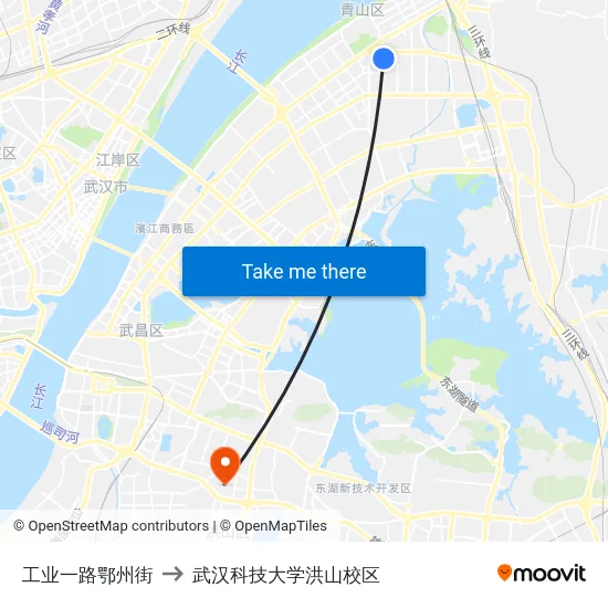 工业一路鄂州街 to 武汉科技大学洪山校区 map