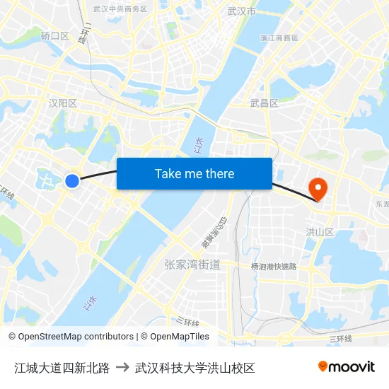 江城大道四新北路 to 武汉科技大学洪山校区 map