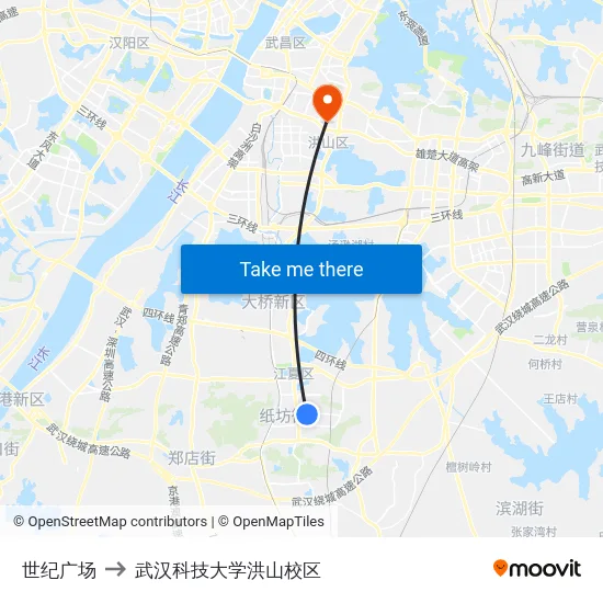世纪广场 to 武汉科技大学洪山校区 map