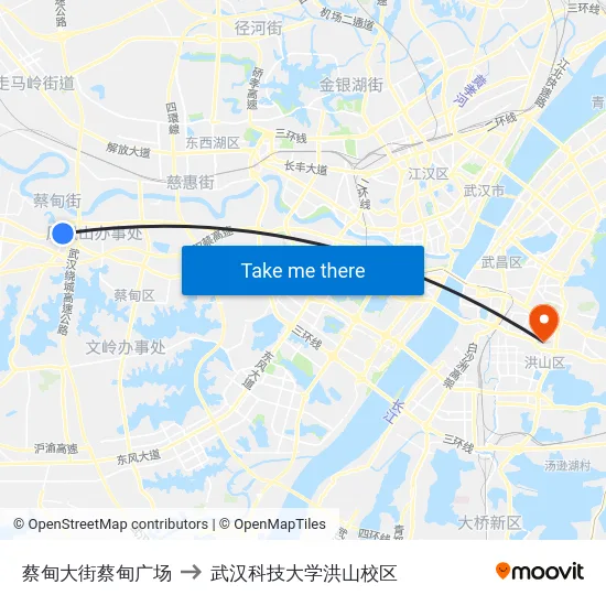 蔡甸大街蔡甸广场 to 武汉科技大学洪山校区 map