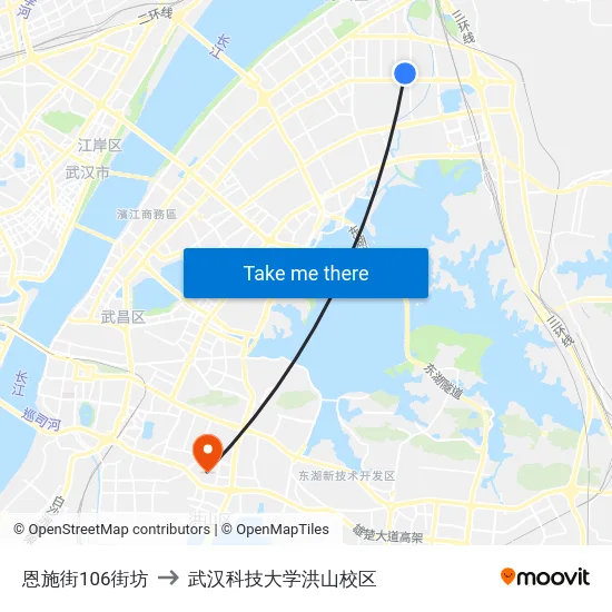 恩施街106街坊 to 武汉科技大学洪山校区 map