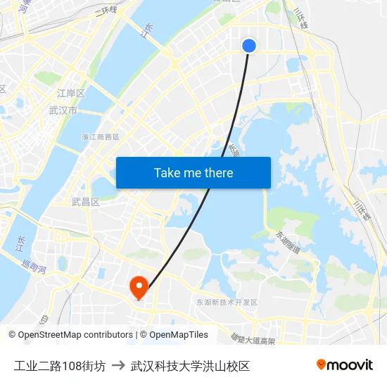 工业二路108街坊 to 武汉科技大学洪山校区 map