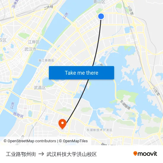 工业路鄂州街 to 武汉科技大学洪山校区 map