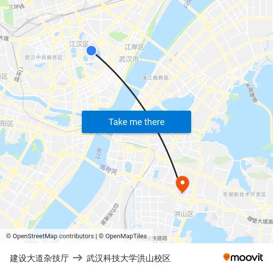 建设大道杂技厅 to 武汉科技大学洪山校区 map