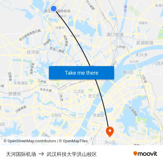 天河国际机场 to 武汉科技大学洪山校区 map