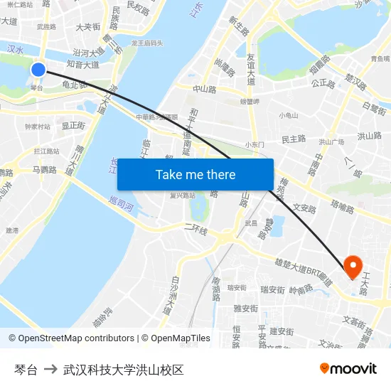 琴台 to 武汉科技大学洪山校区 map