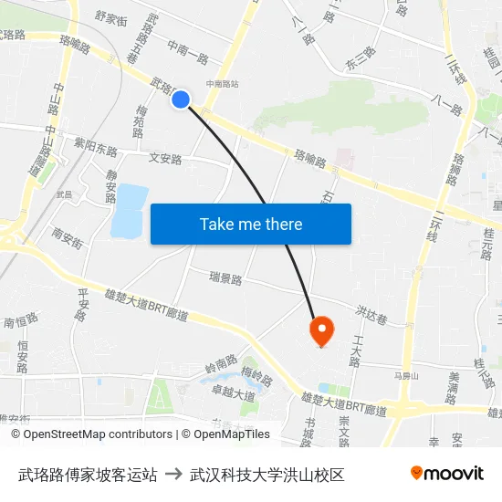 武珞路傅家坡客运站 to 武汉科技大学洪山校区 map