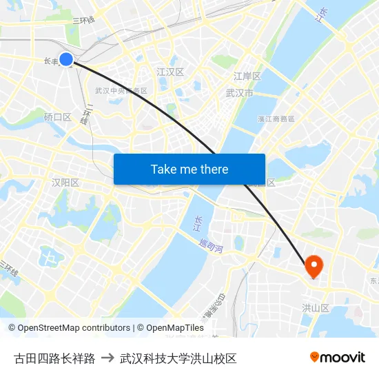 古田四路长祥路 to 武汉科技大学洪山校区 map