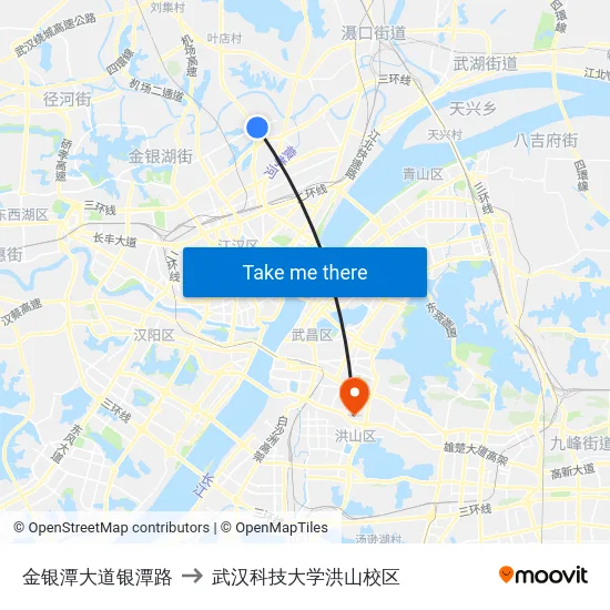 金银潭大道银潭路 to 武汉科技大学洪山校区 map