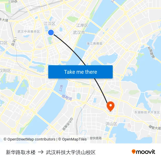 新华路取水楼 to 武汉科技大学洪山校区 map