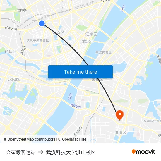 金家墩客运站 to 武汉科技大学洪山校区 map