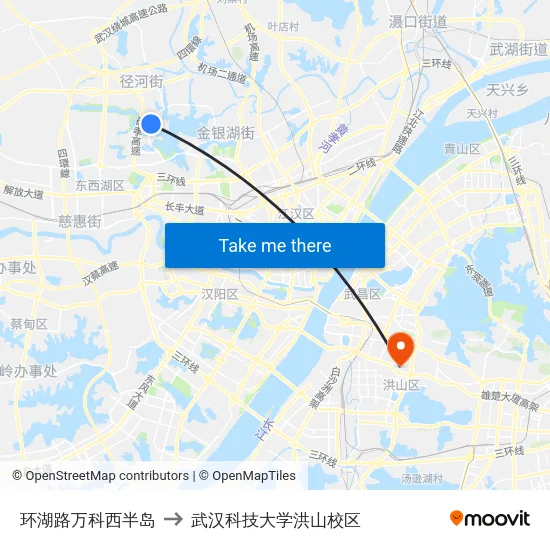 环湖路万科西半岛 to 武汉科技大学洪山校区 map