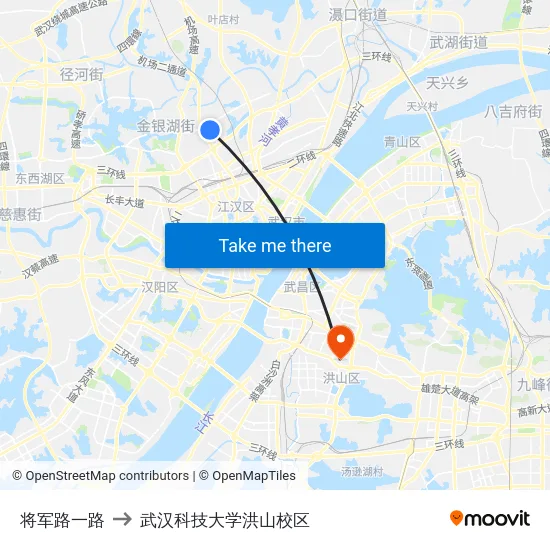 将军路一路 to 武汉科技大学洪山校区 map