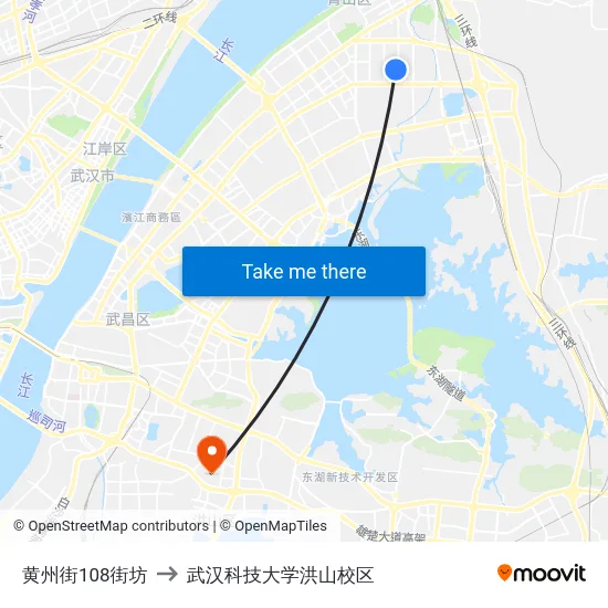 黄州街108街坊 to 武汉科技大学洪山校区 map