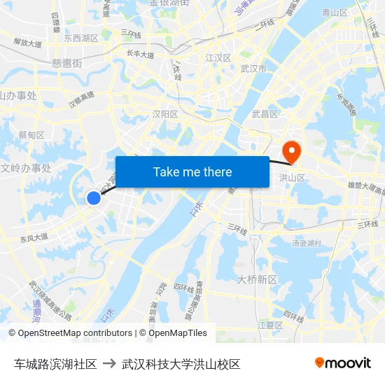 车城路滨湖社区 to 武汉科技大学洪山校区 map