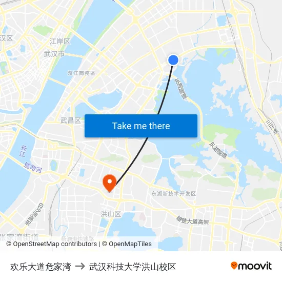欢乐大道危家湾 to 武汉科技大学洪山校区 map
