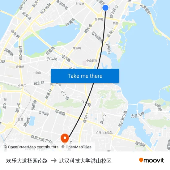 欢乐大道杨园南路 to 武汉科技大学洪山校区 map