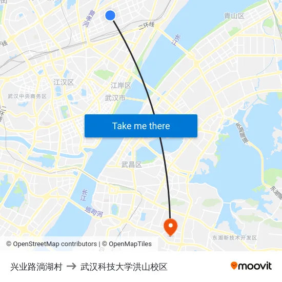 兴业路淌湖村 to 武汉科技大学洪山校区 map