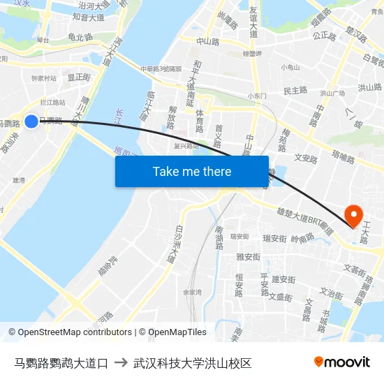 马鹦路鹦鹉大道口 to 武汉科技大学洪山校区 map