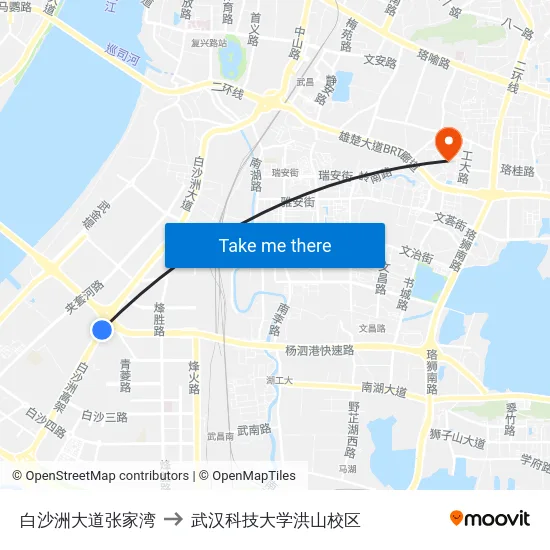 白沙洲大道张家湾 to 武汉科技大学洪山校区 map