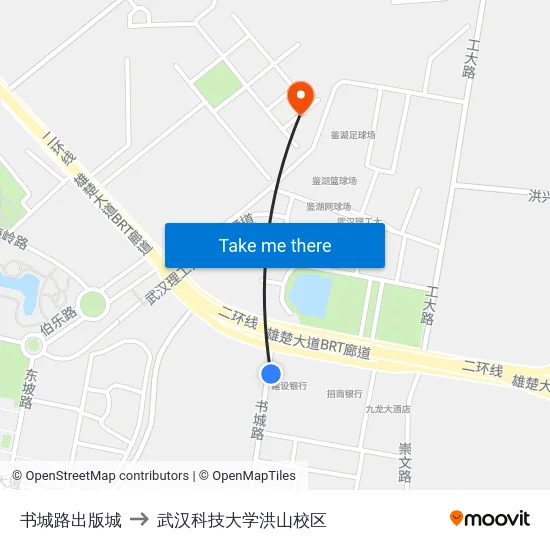 书城路出版城 to 武汉科技大学洪山校区 map