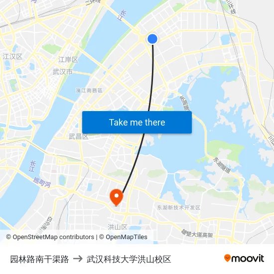 园林路南干渠路 to 武汉科技大学洪山校区 map