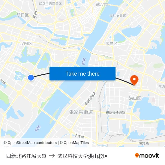 四新北路江城大道 to 武汉科技大学洪山校区 map