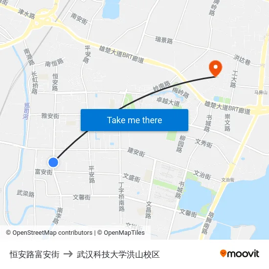 恒安路富安街 to 武汉科技大学洪山校区 map
