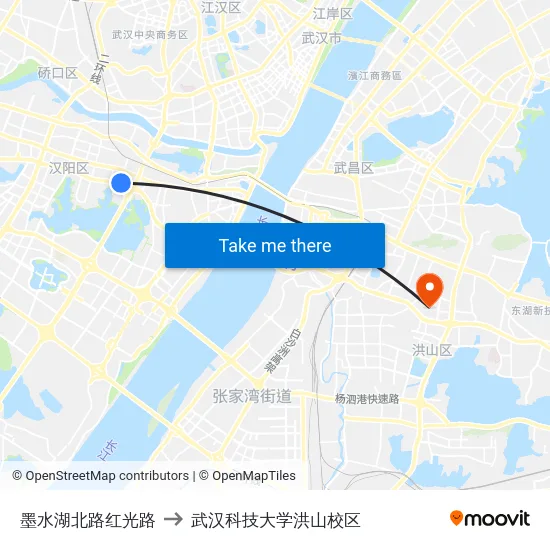 墨水湖北路红光路 to 武汉科技大学洪山校区 map