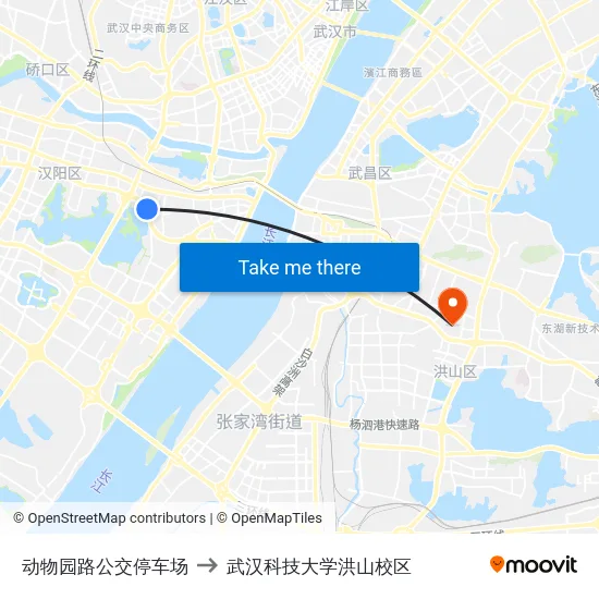 动物园路公交停车场 to 武汉科技大学洪山校区 map