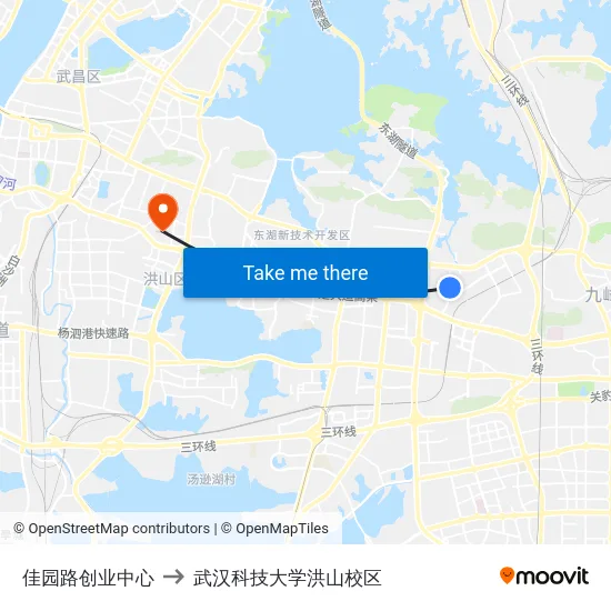 佳园路创业中心 to 武汉科技大学洪山校区 map