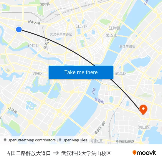 古田二路解放大道口 to 武汉科技大学洪山校区 map