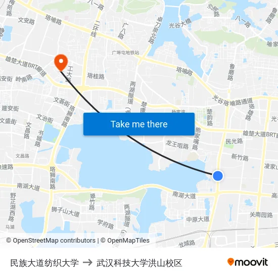 民族大道纺织大学 to 武汉科技大学洪山校区 map