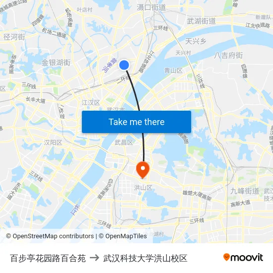 百步亭花园路百合苑 to 武汉科技大学洪山校区 map
