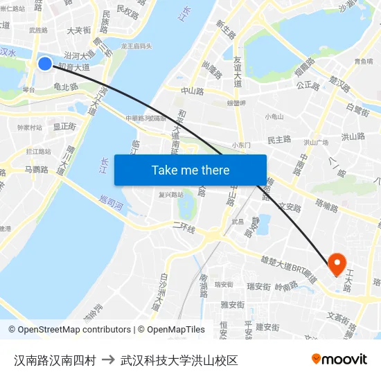 汉南路汉南四村 to 武汉科技大学洪山校区 map
