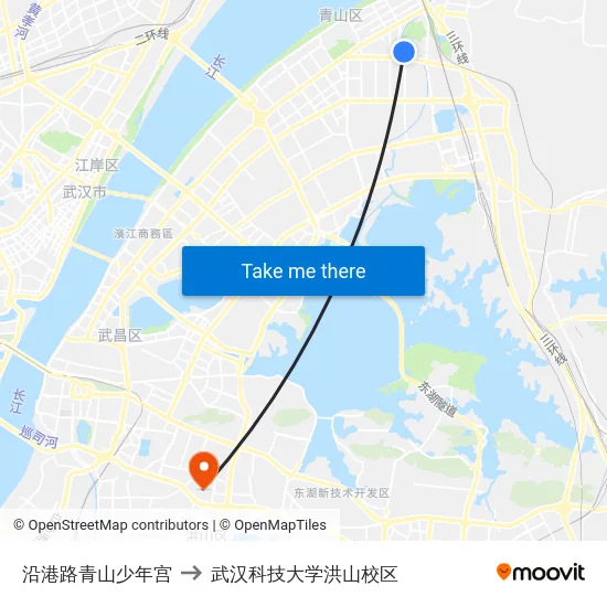 沿港路青山少年宫 to 武汉科技大学洪山校区 map