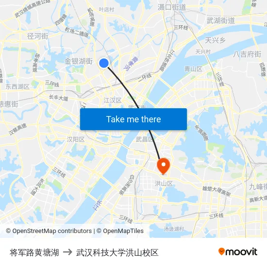 将军路黄塘湖 to 武汉科技大学洪山校区 map