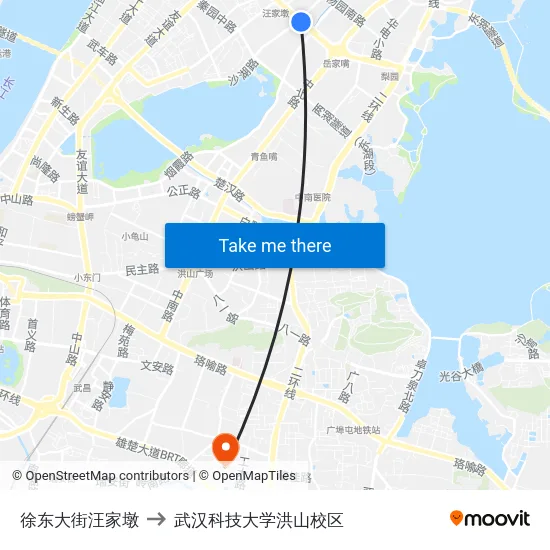 徐东大街汪家墩 to 武汉科技大学洪山校区 map