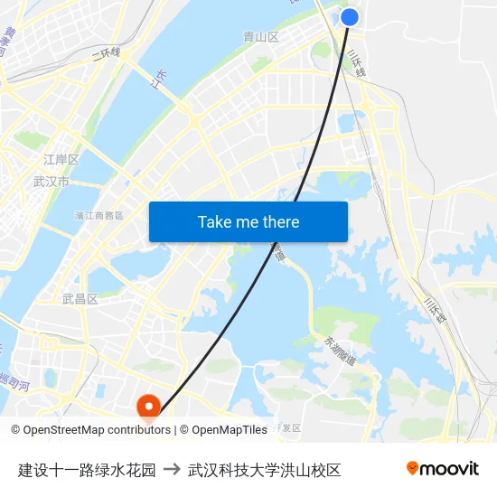建设十一路绿水花园 to 武汉科技大学洪山校区 map