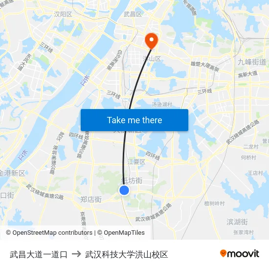 武昌大道一道口 to 武汉科技大学洪山校区 map