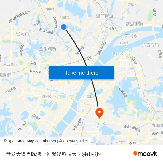 盘龙大道肖陈湾 to 武汉科技大学洪山校区 map