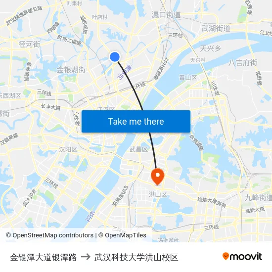 金银潭大道银潭路 to 武汉科技大学洪山校区 map