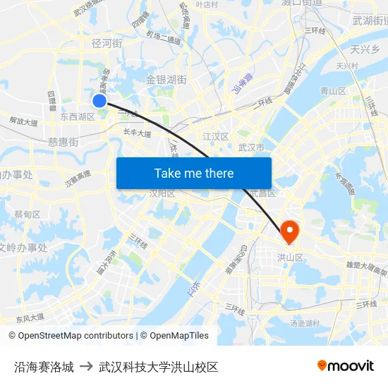 沿海赛洛城 to 武汉科技大学洪山校区 map