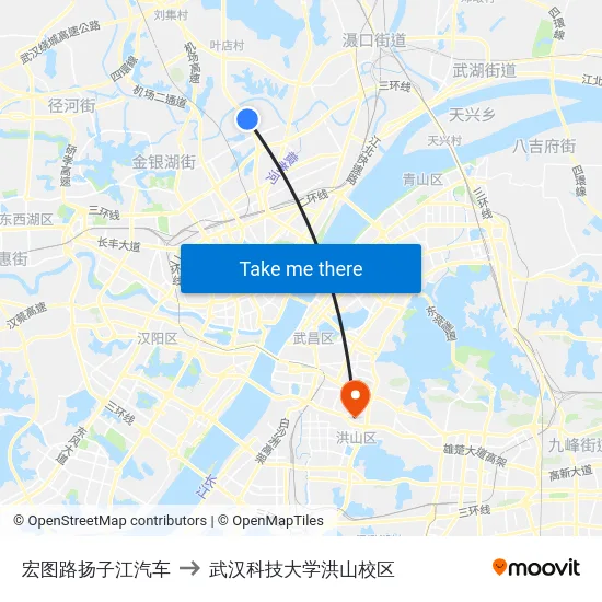 宏图路扬子江汽车 to 武汉科技大学洪山校区 map