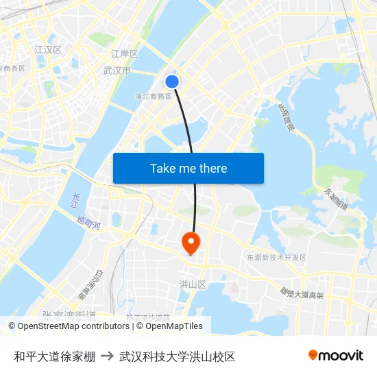 和平大道徐家棚 to 武汉科技大学洪山校区 map
