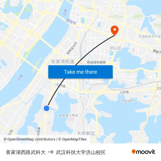 黄家湖西路武科大 to 武汉科技大学洪山校区 map